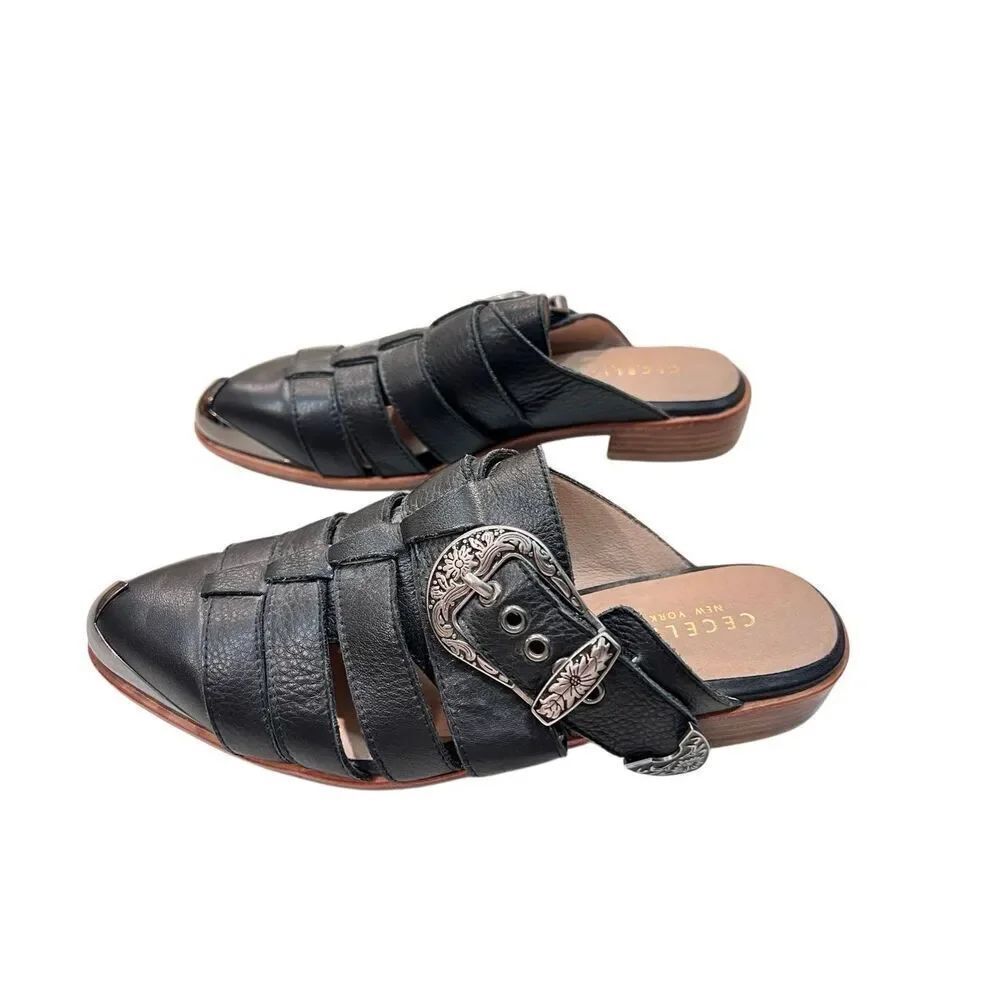 Cecelia New York Women's Willard Buckle Slip-on Mules Black Size 5B